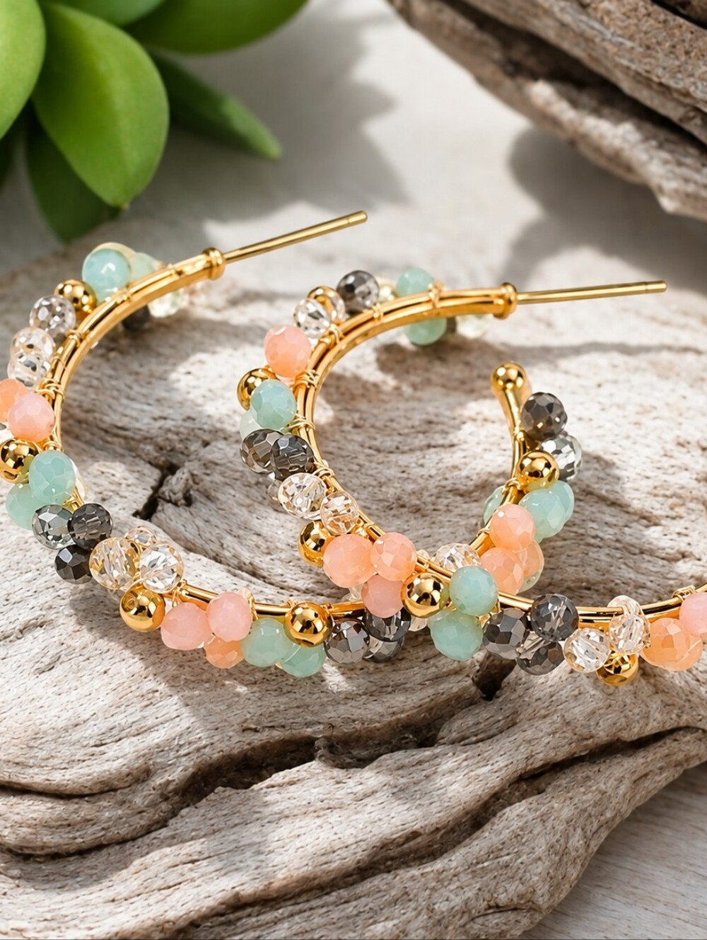 ANTHROPOLOGIE BEADED VINTAGE INSPIRED BOHO HOOPS 1